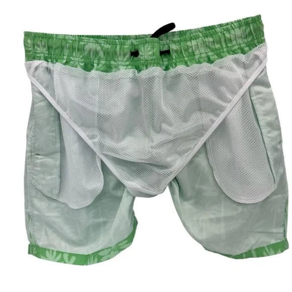 FRANKS mens XL palm tree Sage green print swim shorts trunks w mesh support - Picture 12 of 15